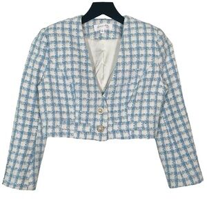 Amable by Mable Plaid Metallic Tweed Cropped Blazer Jacket Size S